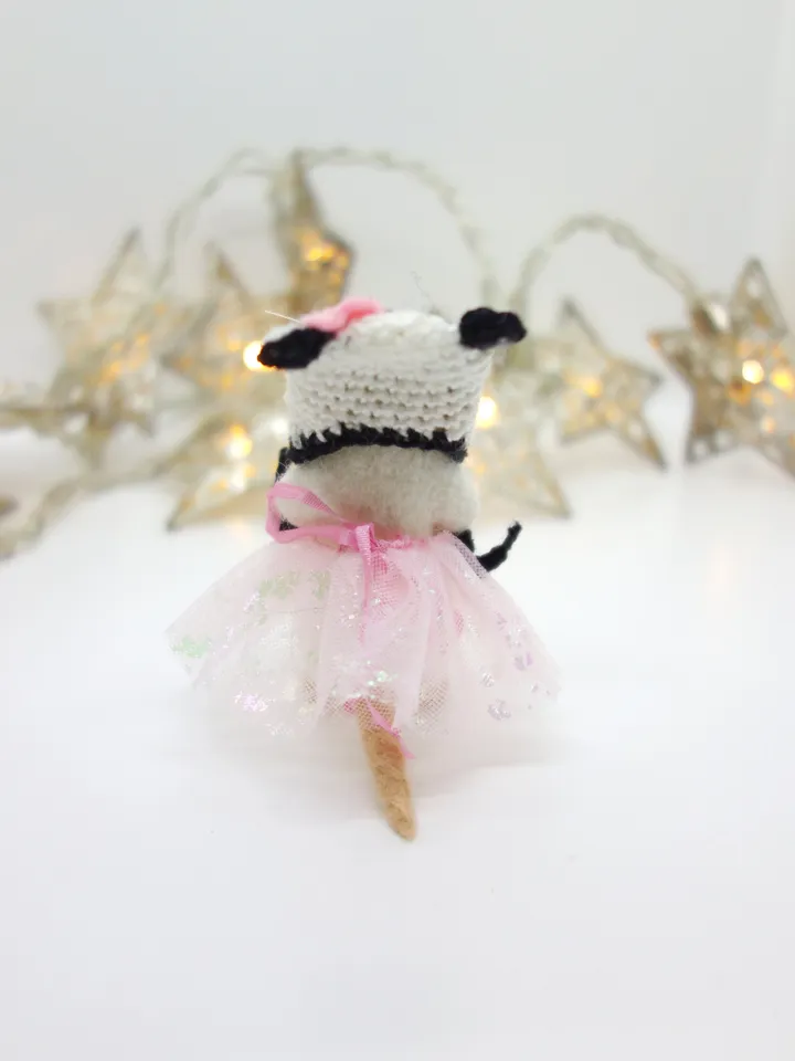 Penny the mouse, miniature needle felted mouse in a panda costume, made to order