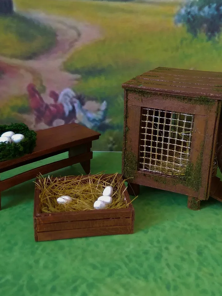 Chicken coop in miniature. Chicken coop for the doll garden.1:12 scale.