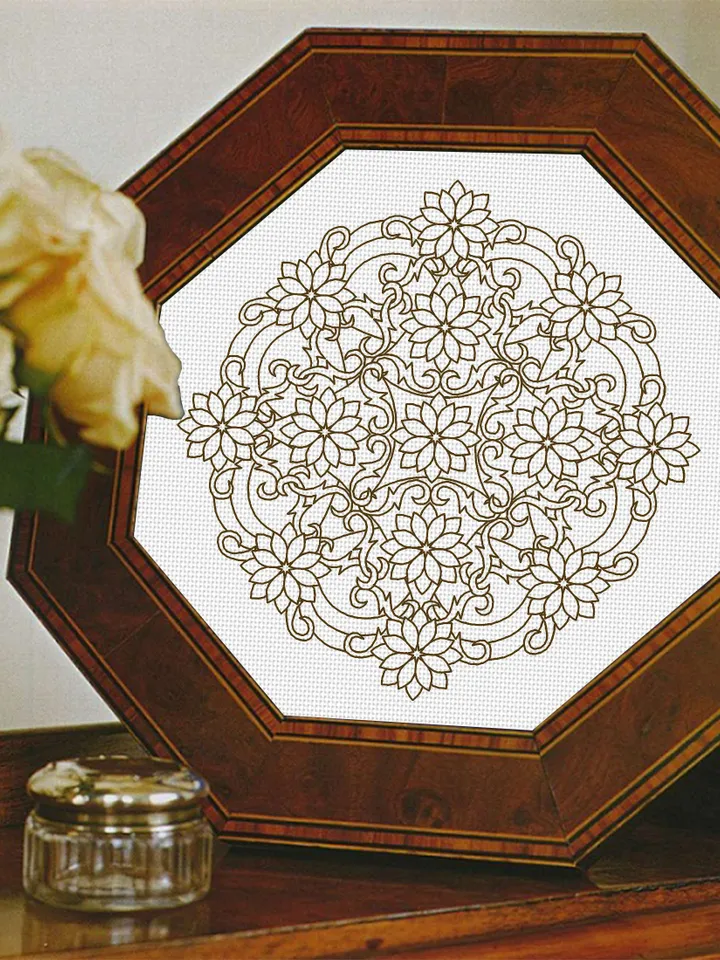 Floral mandala blackwork pattern PDF download Mandala ornament Backstitch chart, Simple mandala for hand embroidery PDF, Mandala art #W46