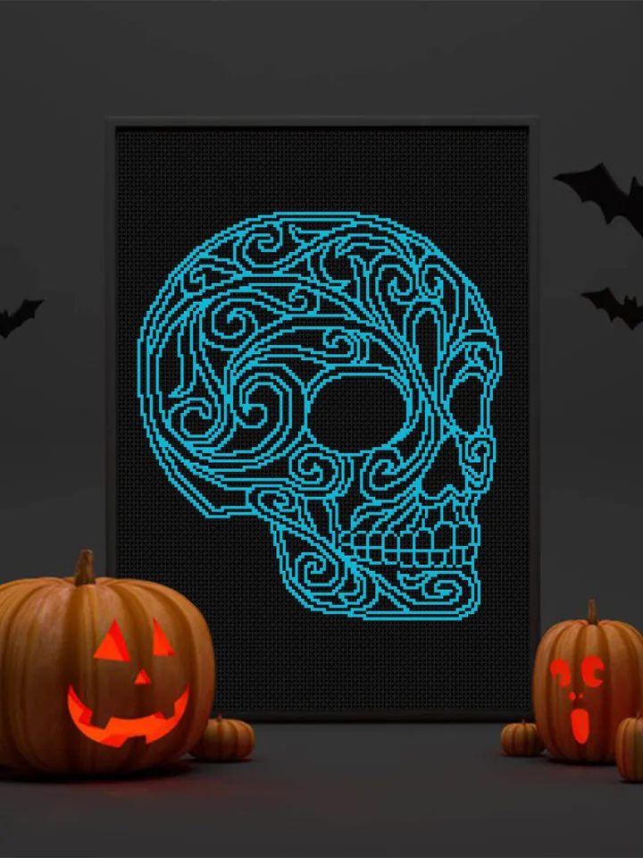 Skull mandala cross stitch pattern download PDF Halloween skull embroidery, DIY home decor, Monochrome cross stitch chart Skull decor #M174