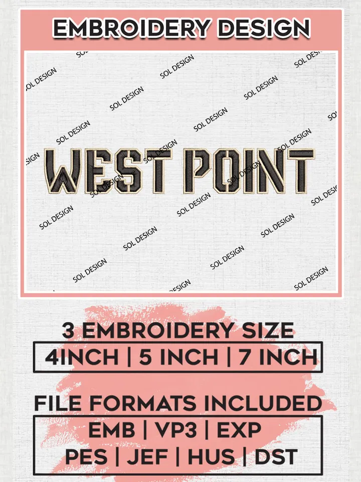 NCAA West Point Team Logo Embroidery Design Files, NCAA Army Black Knights Machine Embroidery, NCAA Teams, 3 sizes, NCAA Machine embroidery designs, Digital Download