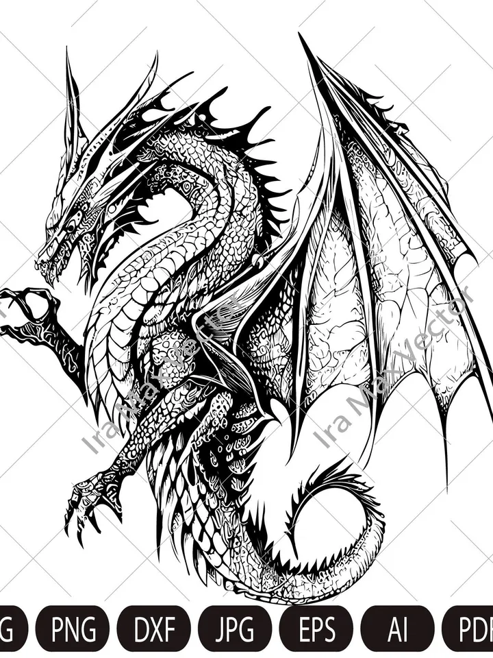 Dragon svg, Dragon detailed, Dragon flying, Dragon Vector, Chinese Dragon SVG, Fantasy Dragon SVG, Asian dragon Svg, Dragon Silhouette