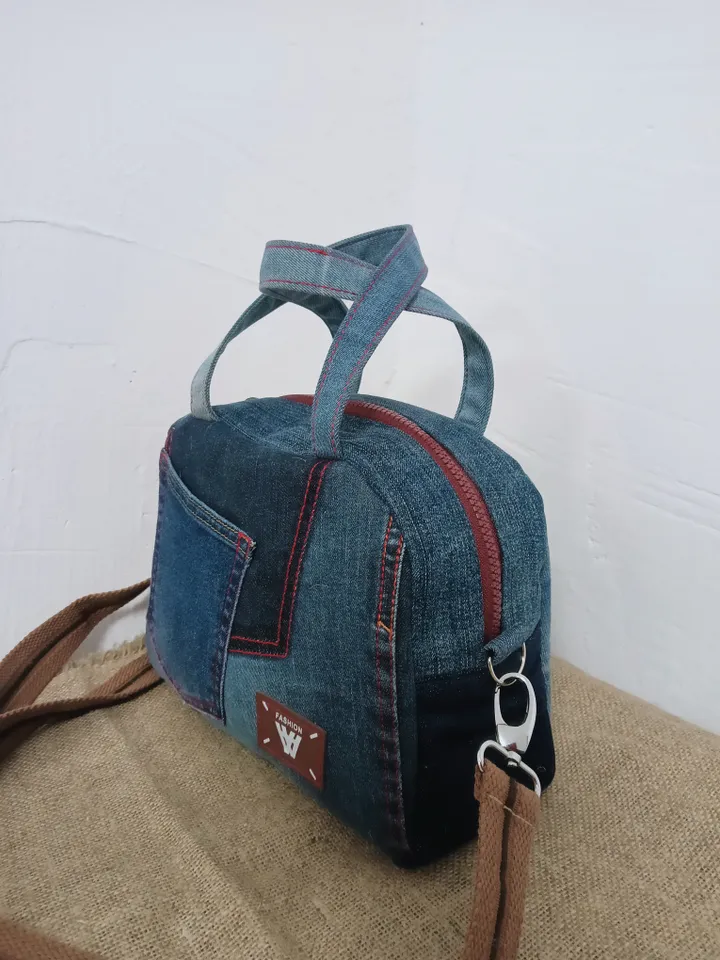 Cute crossbody denim bag, shoulder jeans bag, recycled jeans fabric, boho bag with pockets outside and inside