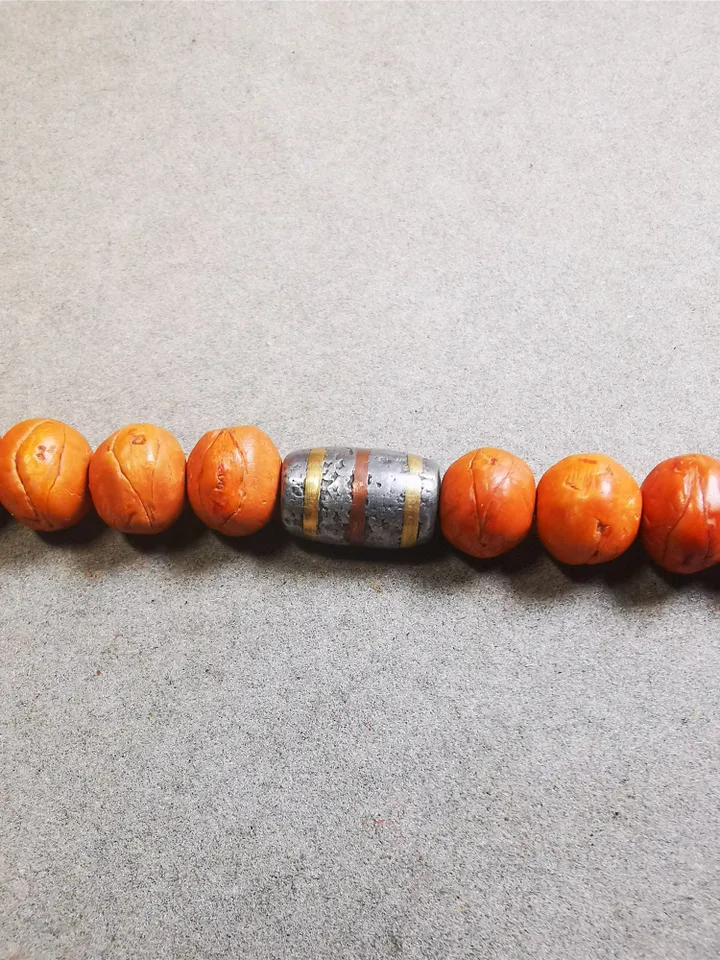 Gandhanra Handmade Tibetan Mala Spacer Beads,Cold Iron Stripe Dzi Marker Beads for Prayer Beads Necklace Accessories,0.27" × 0.47"