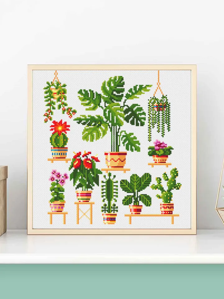 House plants cross stitch pattern PDF download Floral cross stitch chart, Sampler plants pattern digital PDF, Plants lover gift #P8