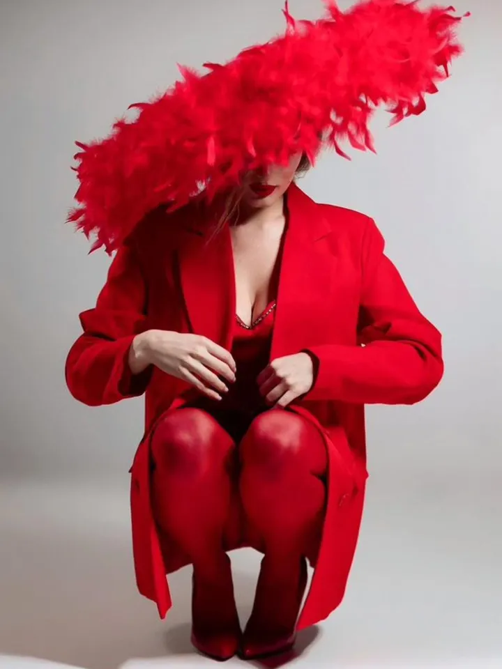 Big Hat, Hat with feathers, a photo shoot hat, a red hat, a giant hat, a burning man
