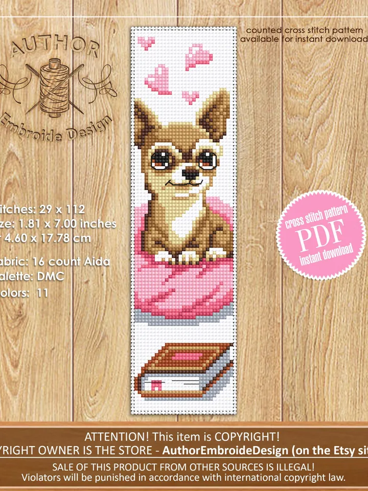 Dog bookmark cross stitch pattern PDF download Cute dog cross stitch chart, Pet bookmark pattern digital PDF, Dog lover bookmark #B465