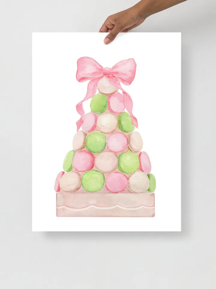 Pink Macaron Bow Print, Watercolor Painting, Pink And Mint, Bakery Painting, Bakery Pink Cupcake, Gift For Her, Watercolor Dessert, Pink Bow