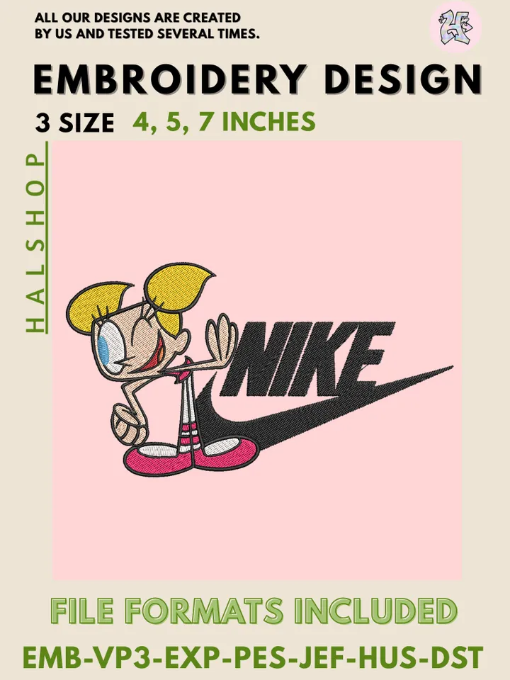 DeeDee x Nike Machine Embroidery Design – Dexter’s Laboratory Cartoon Digital Embroidery File 💖