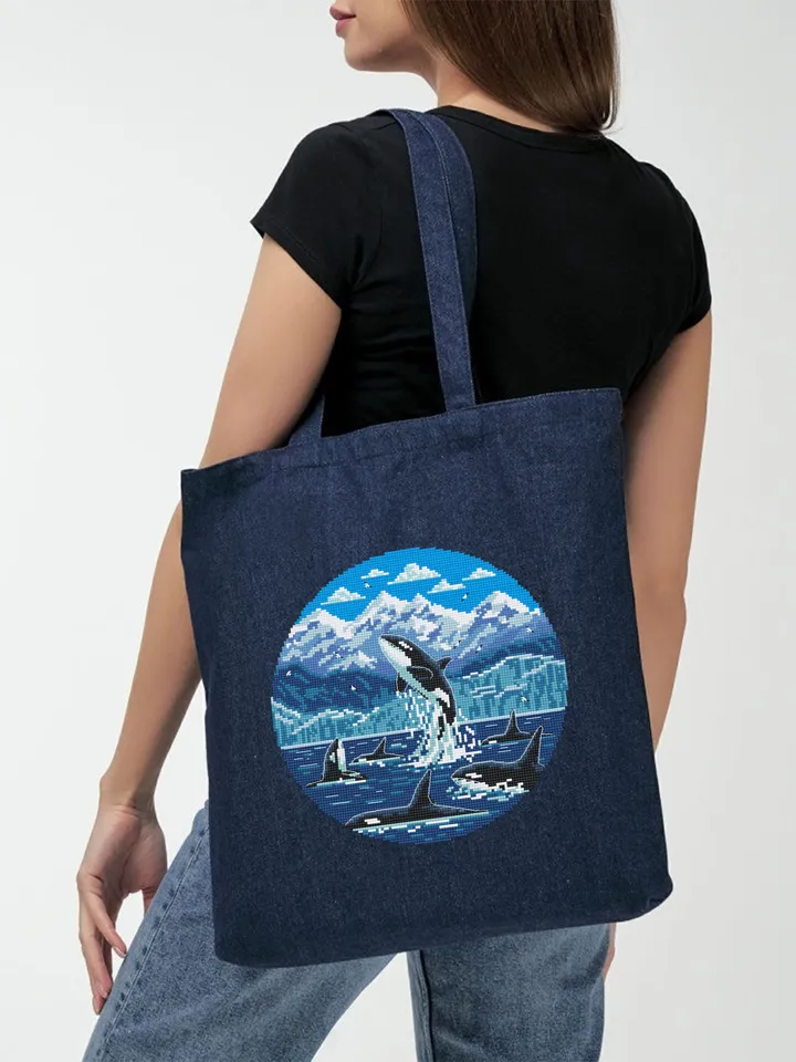 Glacier Bay National Park cross stitch pattern PDF download Killer whale cross stitch chart, Orcas in Alaska, Splashing orca whale art #L71