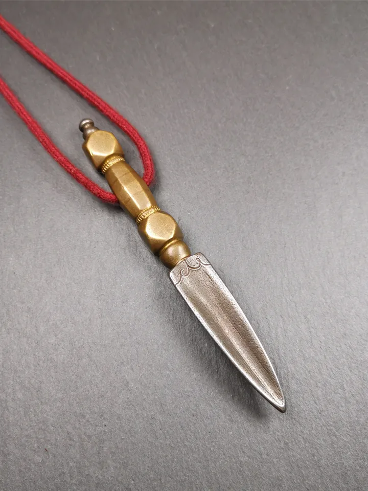 Gandhanra Handmade Tibetan Buddhist Ritual Implement - Kila -Dorje Phurba,Made of Cold Iron inlaid with Brass,5.1"