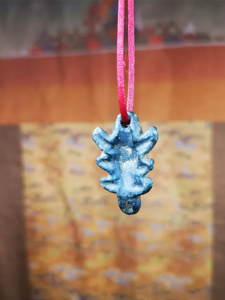 Gandhanra Handmade Tibetan Amulet,Obsidian Carved Scorpion Guru of Padmasambhava Pendant,1.38"