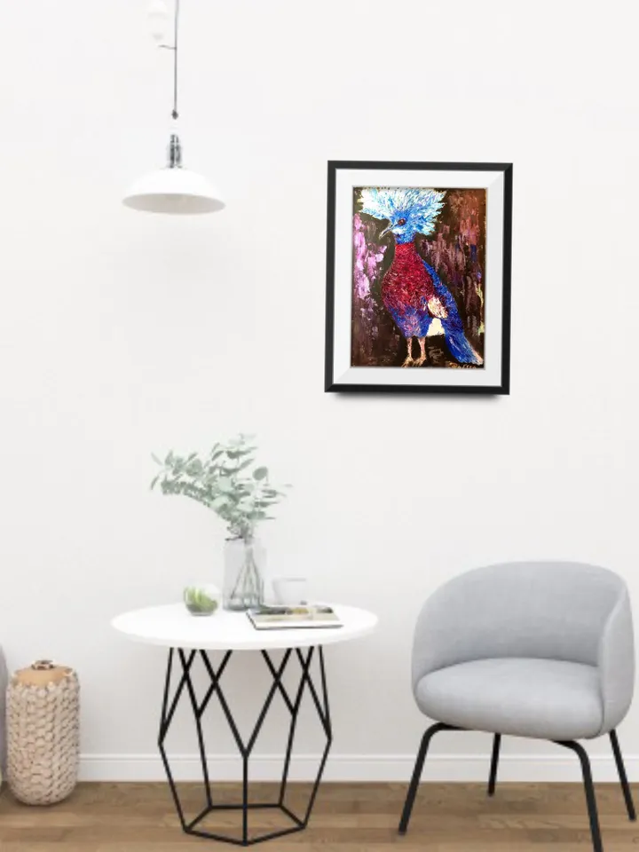 Pigeon oil painting ,Original impasto oil painting,Funny bright pigeon bird with a crown