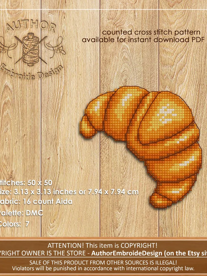Corner bookmark cross stitch pattern PDF download Croissant cross stitch chart, Food bookmark digital PDF, Funny bookmark for beginner #B245