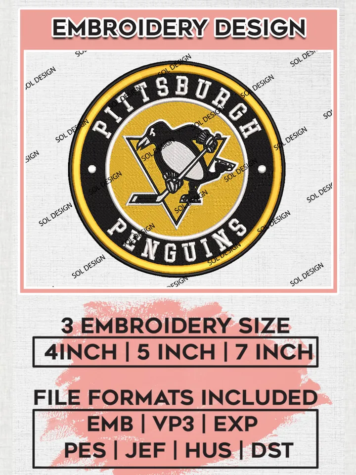 Pittsburgh Penguins Circle Logo Machine Embroidery Files, NHL Pittsburgh Penguins Embroidery Designs, NHL Penguins Logo, NHL Embroidery Designs, Digital Download