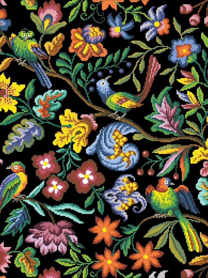 Antique Cross Stitch Pattern Bird on a Branch Counted Digital Download PDF