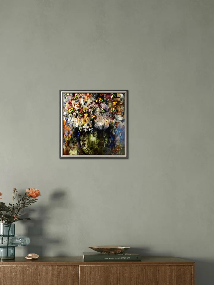 Abstract flowers in a vase Photo paper poster made with my original stained glass artwork,home decoration,unique artwork gift.