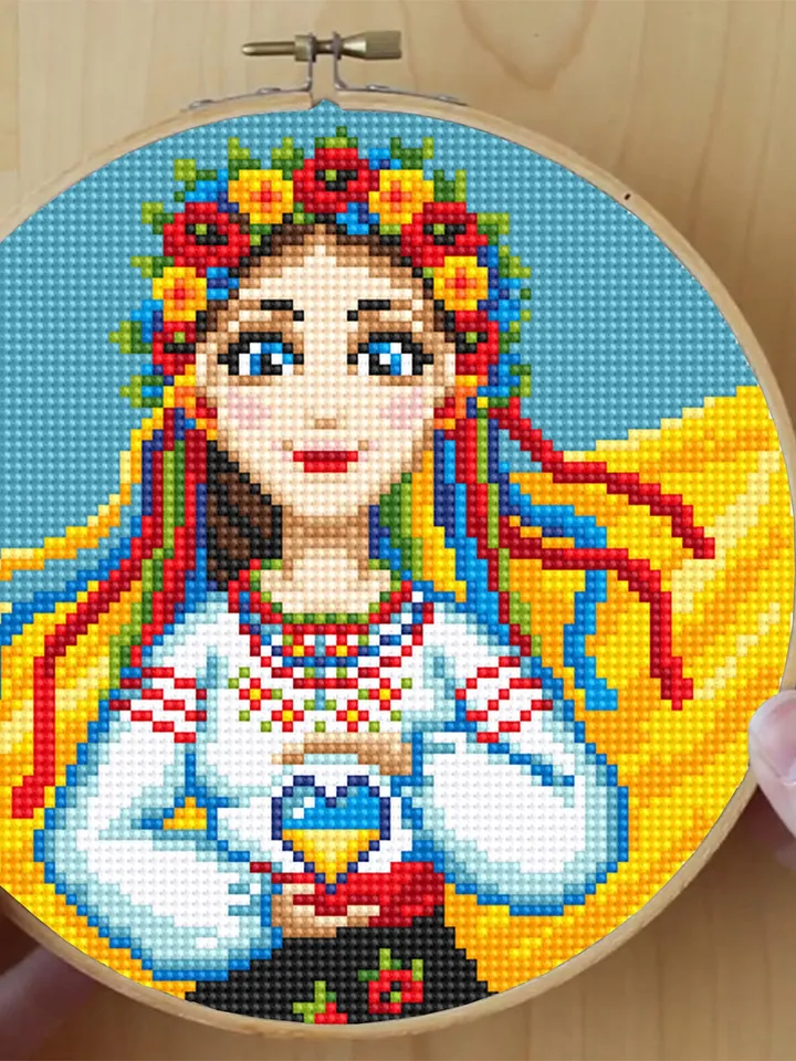Ukrainian woman cross stitch pattern PDF Small ukrainian girl cross stitch Ukraine digital download Simple xstitch chart beginners #V15