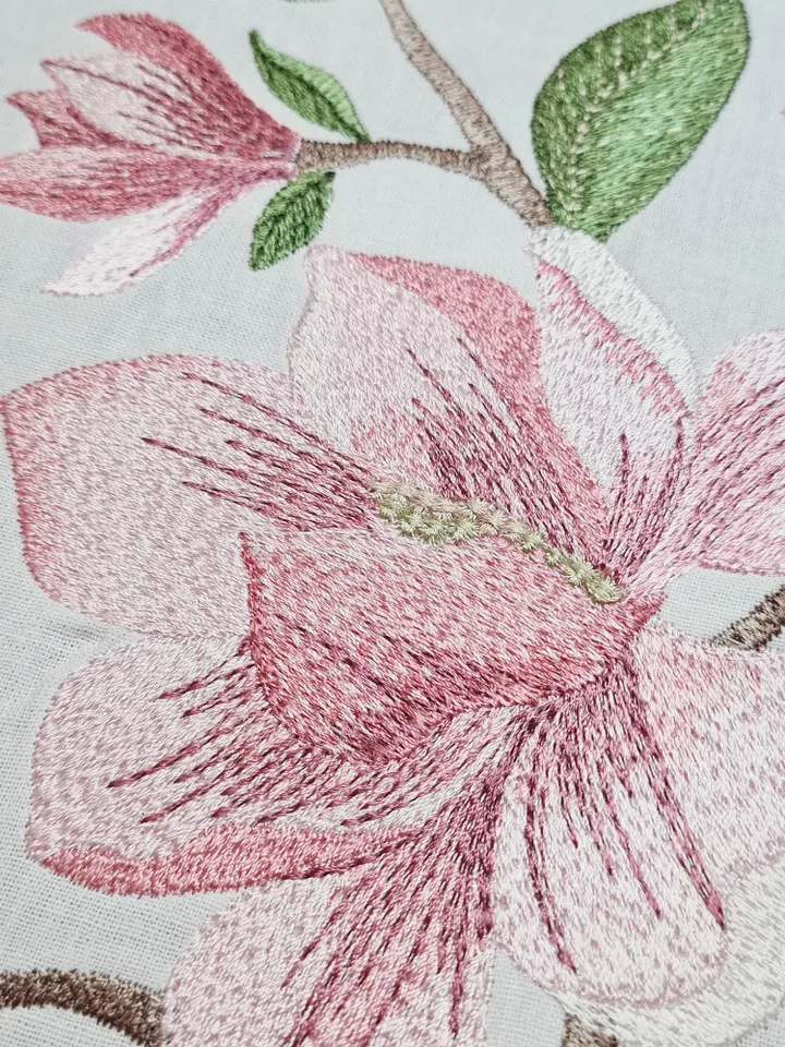 Magnolia twig in the technique of art embroidery machine embroidery design digital embroidery pattern