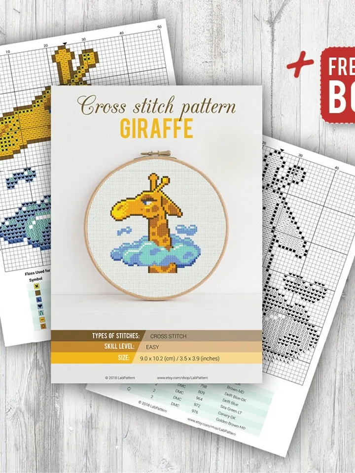Giraffe Cross stitch pattern Baby Cloud Animal Funny Kids Yellow Cross stitch pattern Corn Yellow Magic PDF Format Instant Download Modern