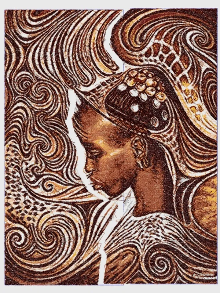 Africa girl photo stitch Embroidery Design
