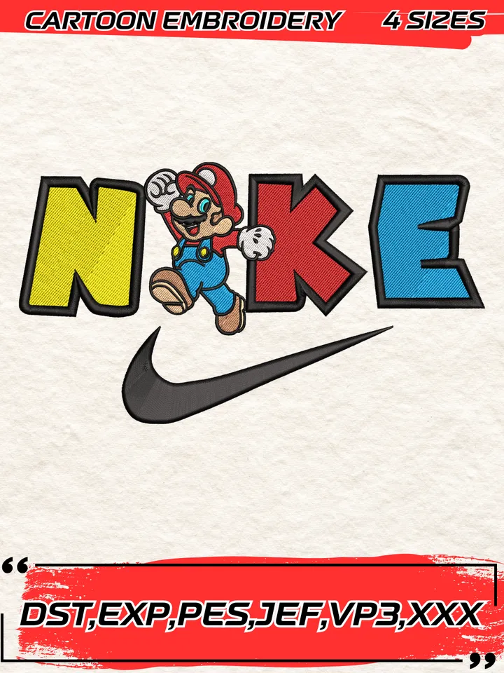 Swoosh Super Mario Embroidery Design, Super Mario Embroidery Design ,Machine Embroidery Design File,4 Sizes, Digital Download