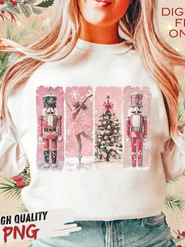 Retro Nutcracker Christmas PNG, Preppy Christmas Png, Holiday Vibes Png, Nutcracker Ballet Png, Christmas Tree, Pink Christmas, Sublimation