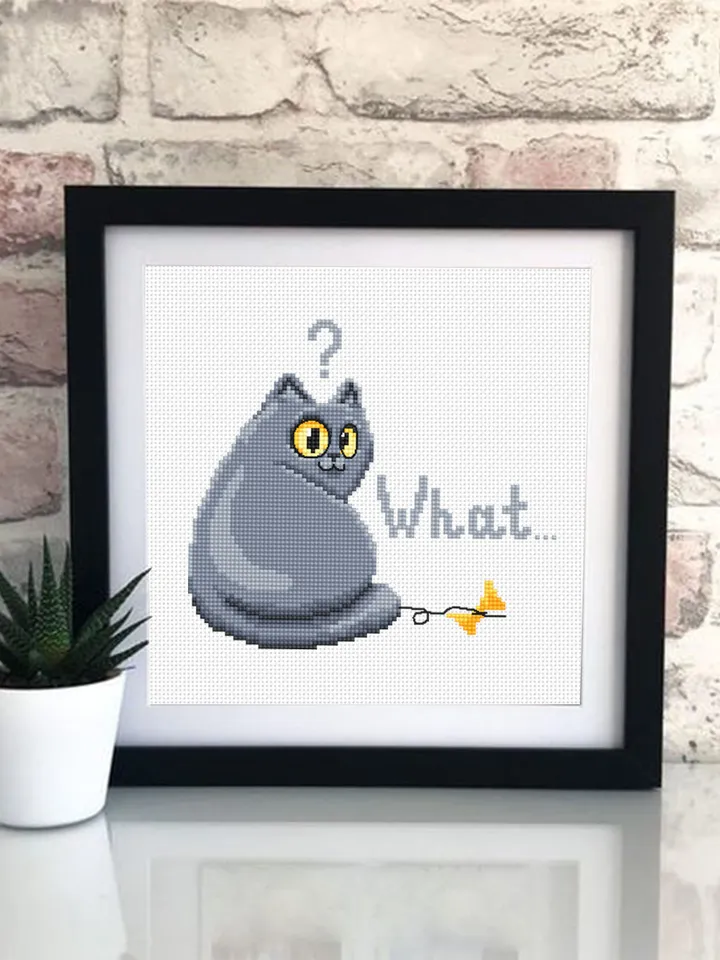 What? Cat cross stitch pattern PDF download Funny cat embroidery, Cute cat pattern digital PDF, Small cross stitch chart Cat lover gift #K26