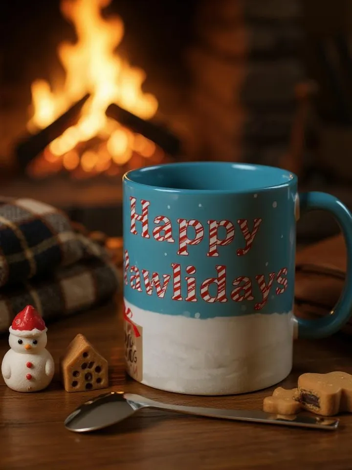 Ceramic Coffee Mug Festive Dog Themed Happy Pawlidays Pet Lover Gift Cup, Christmas Winter Beverages, Holiday Decor, Dog Mom, 11,15oz