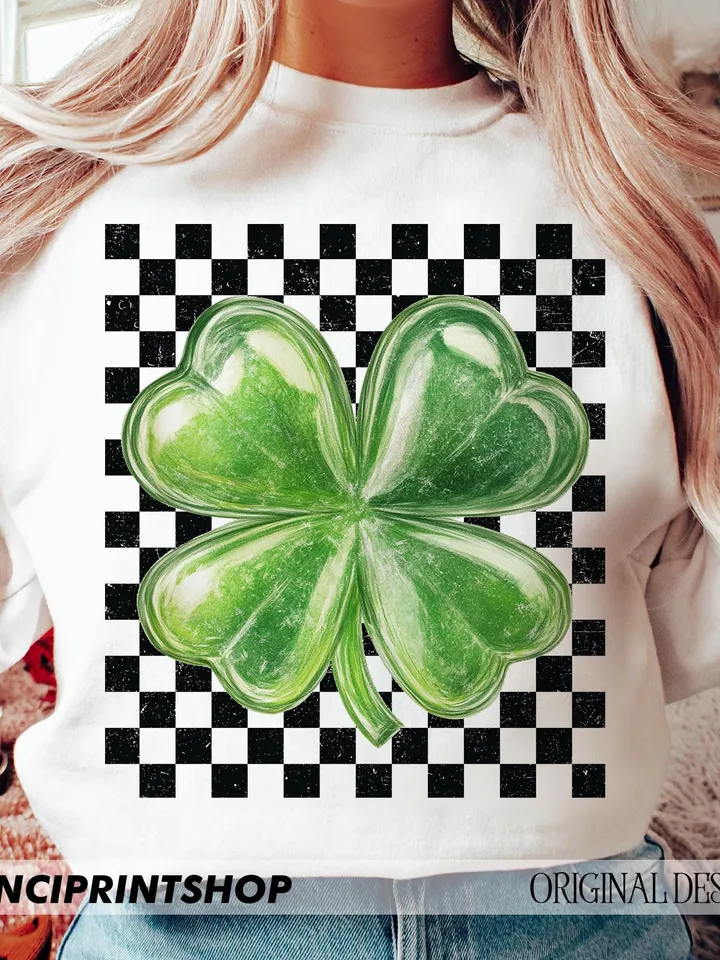 Retro St. Patrick's Day Shamrock Png, Retro Checkered St. Patrick's png, St. Patrick's Day png, Lucky png, Shamrock png, Sublimation design