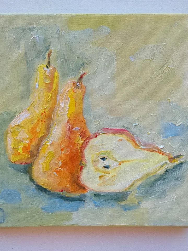 "Still life. Pears" oil painting on canvas 20x20cm (8x8inch)