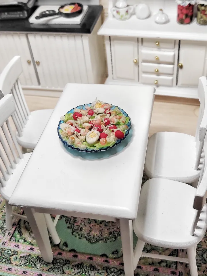 Realistic Caesar salad with shrimps - realistic salad - doll food - barbie food - food for dolls - miniature - mini food