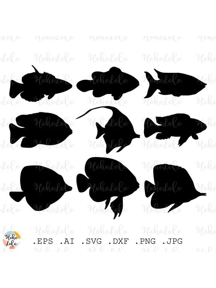Fish Svg, Fish Silhouette, Fish Cricut, Fish Stencil, Fish Template Dxf, Fish Clipart Png