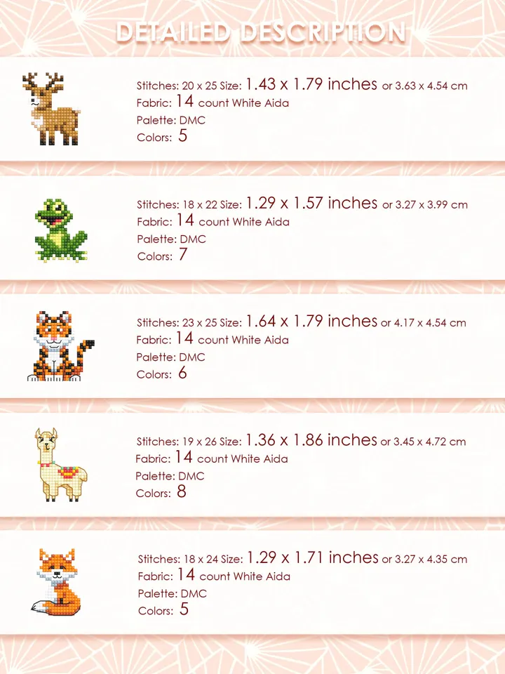 Mini animal cross stitch pattern PDF download Set of 15 animals cross stitch chart, Small animal pattern digital PDF, Beginner xstitch #K50