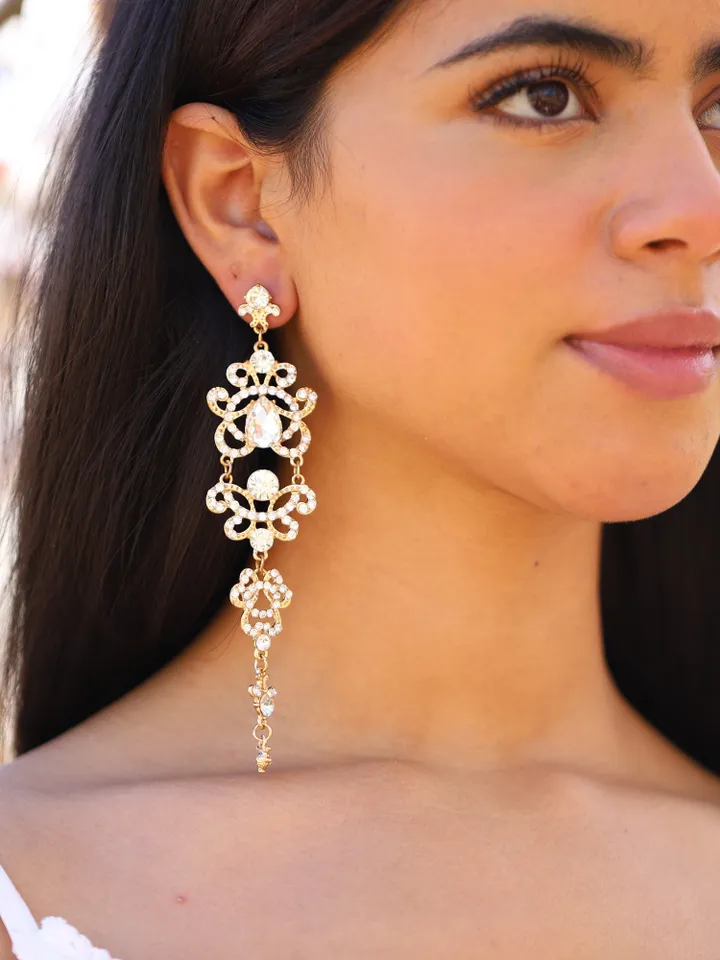 Plata, Oro Art Deco Pendientes Largos De Boda, Joyas De Novia Vintage, Pendientes De Boda Boho, Pendientes De Novia Chandelier, Joyería Boho