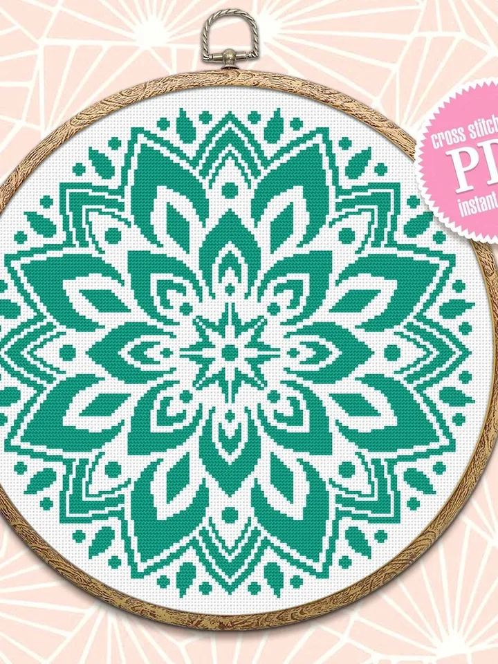 Mandala cross stitch pattern download PDF, Floral ornament cross stitch chart, Monochrome mandala pattern digital PDF, DIY Home decor #M126