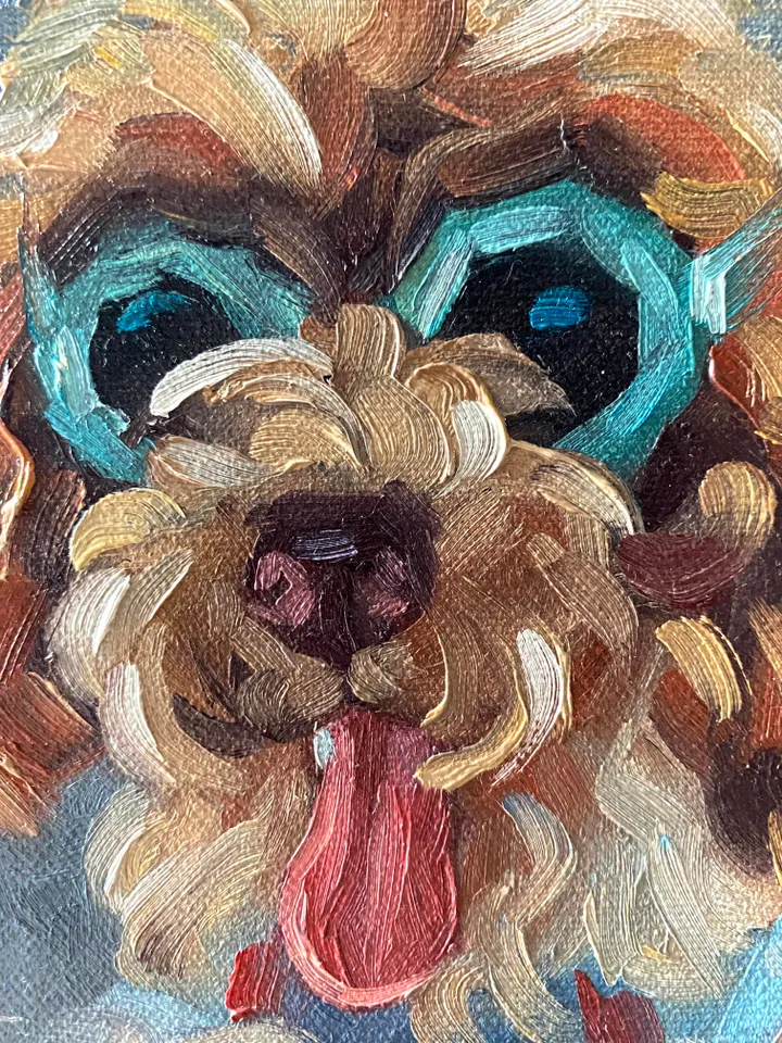 Dog oil painting original, Pet portrait artwork, Animal miniature wall art 4x6