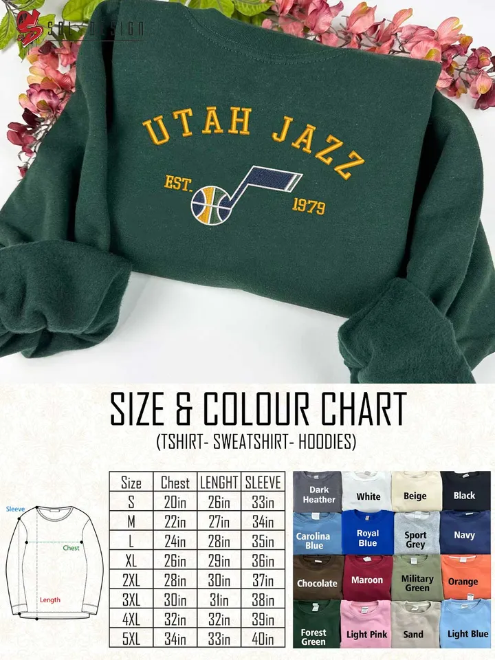 Utah Jazz Est 1879 Embroidered Sweatshirt, NBA Team Embroidered Sweater, NBA Utah Jazz Shirt, Basketball Embroidered Hoodie, Unisex Crewneck, NBA Basketball Fan Gift Tee
