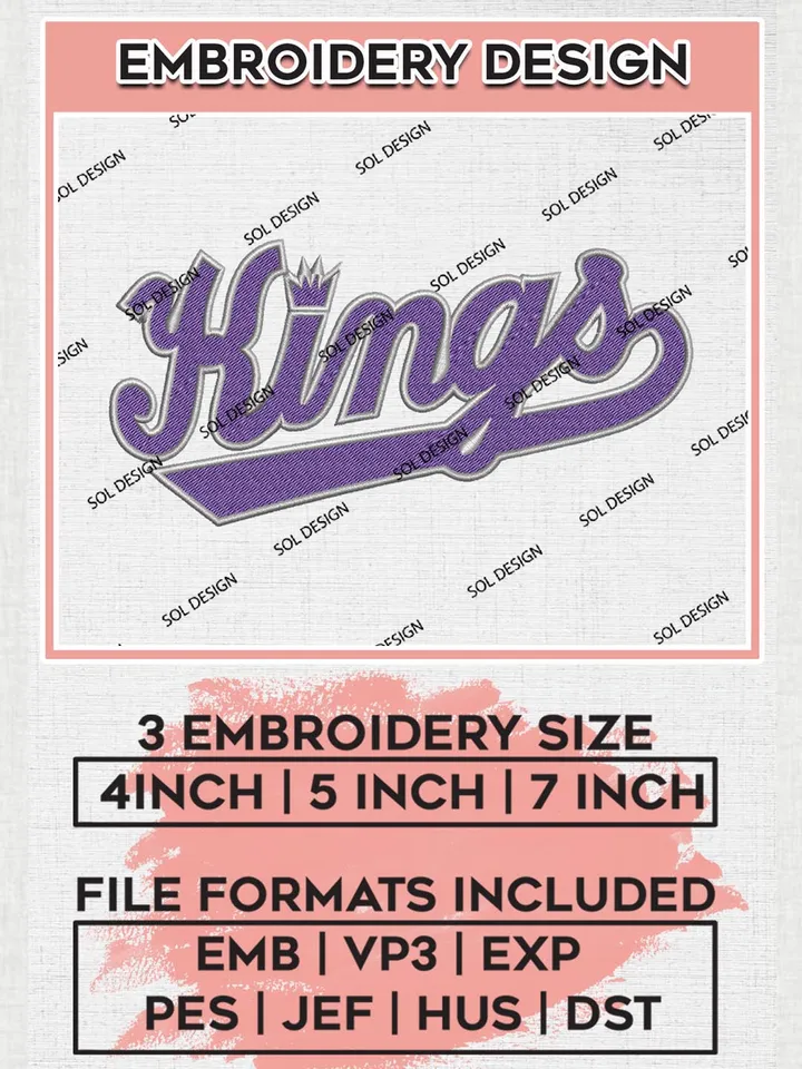 NBA Sacramento Kings Text Logo Machine Embroidery Designs, Sacramento Kings Embroidery Design Files, NBA Logo Machine Embroidery, NBA Embroidery Design, Digital Download
