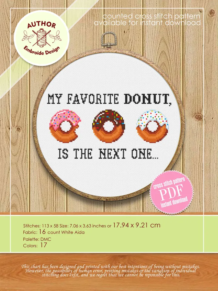 Small food cross stitch pattern download PDF Donuts cross stitch chart, Kitchen beginner stitch, Quick cross stitch quote, Home decor #F8