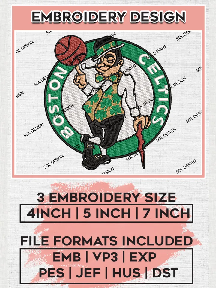 NBA Boston Celtics Logo Embroidery Design, NBA Boston Celtics Machine Embroidery Files, NBA Machine Embroidery Design, Machine Embroidery Design, Digital Download