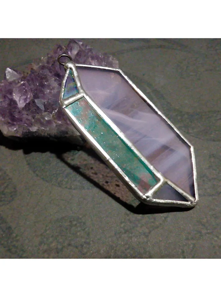 Glass crystal, semi precious stone imitation, simple stained glass, iridescent stained glass, Minimalist necklace