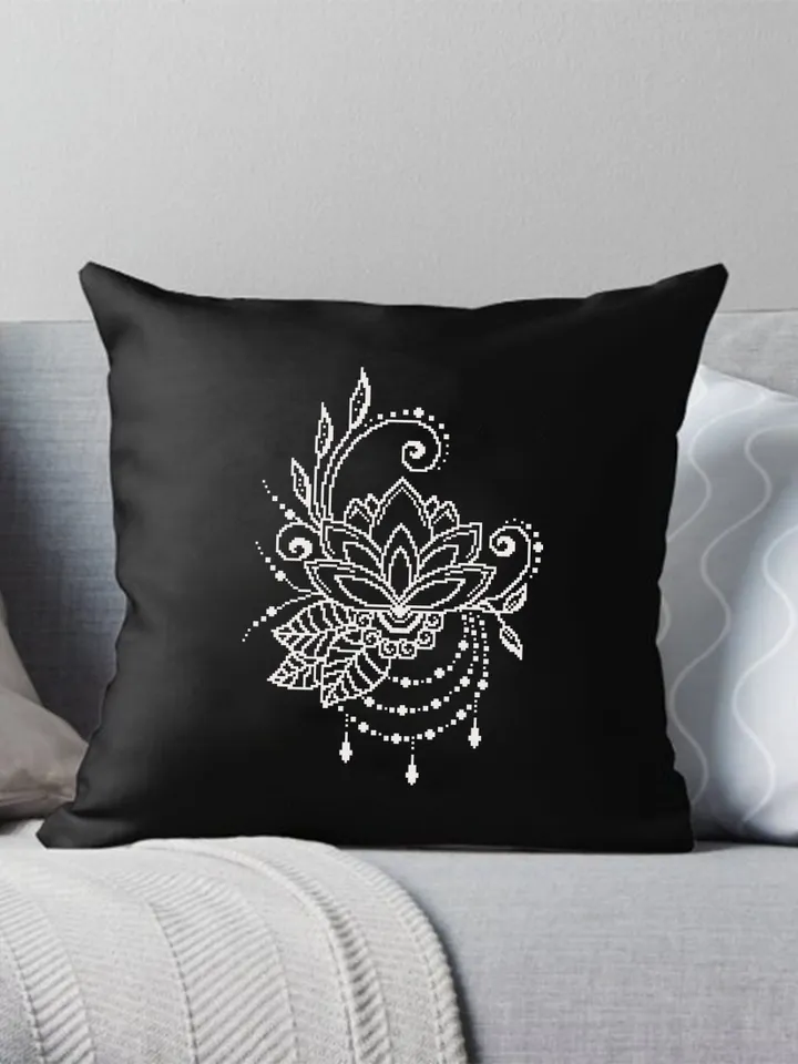 Flower lotus mandala cross stitch pattern download PDF, Floral ornament cross stitch chart, Monochrome mandala ornament, DIY Home decor #M58