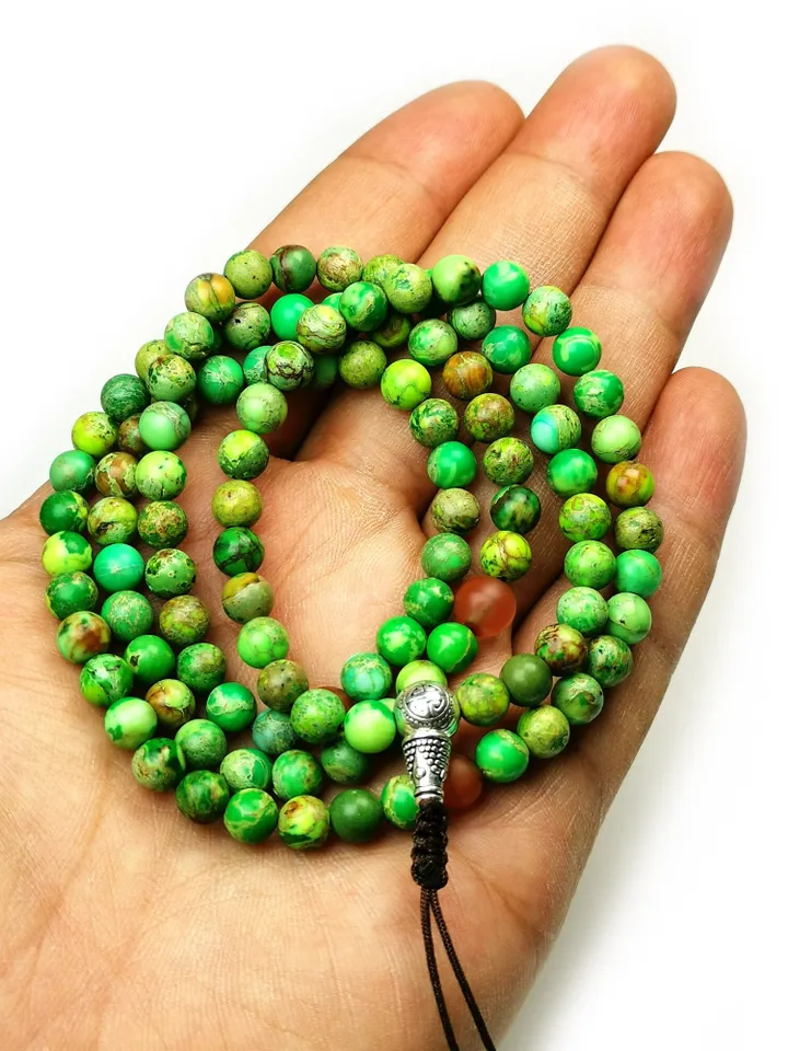 Gandhanra Unique Tibetan Siliceous Rock Beads Mala,6mm Prayer Beads for Women,27.6" Length
