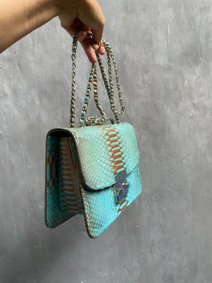 Genuine python skin crossbody blue classy bag| designer women leather handbag | snakeprint bag | crossbody purse | gift for her