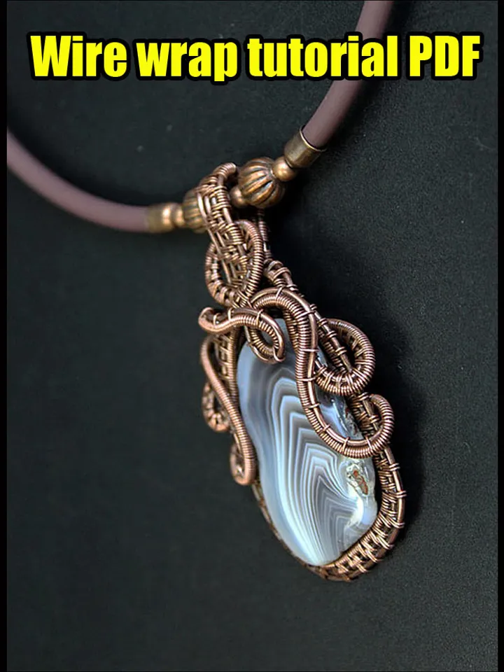 Wire Wrap pendant step by step tutorial PDF. Handmade Wire jewelry.
