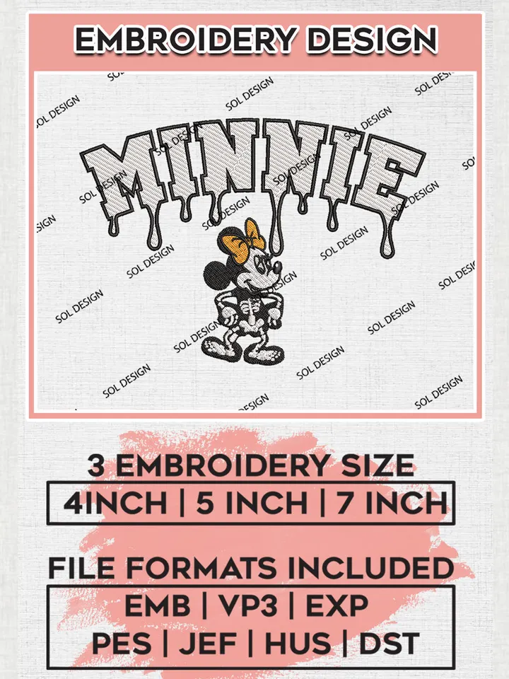 Halloween Minnie Mouse Skeleton Costume Drop Blood Name Embroidery designs, Happy Halloween Machine embroidery designs, Bluey Character embroidery files, Trick Or Treat Machine Embroidery Digitized Pes Files, Digital Download