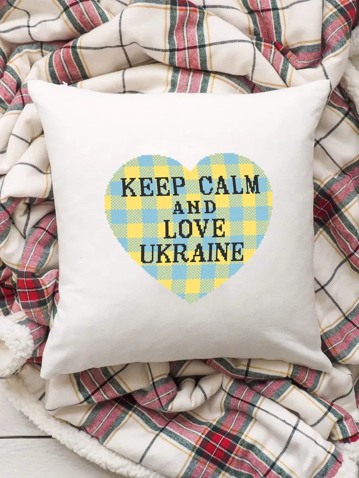 Heart Ukraine cross stitch pattern download PDF Keep Calm cross stitch quote Buffalo plaid heart ornament cross stitch DIY Home decor #Q40