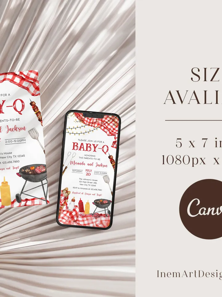 BBQ Baby Shower Invitation, Baby-q Baby Shower Invite, Backyard Baby Shower, BBQ Party Baby Sprinkle Invitation, Editable Canva Template BBQ
