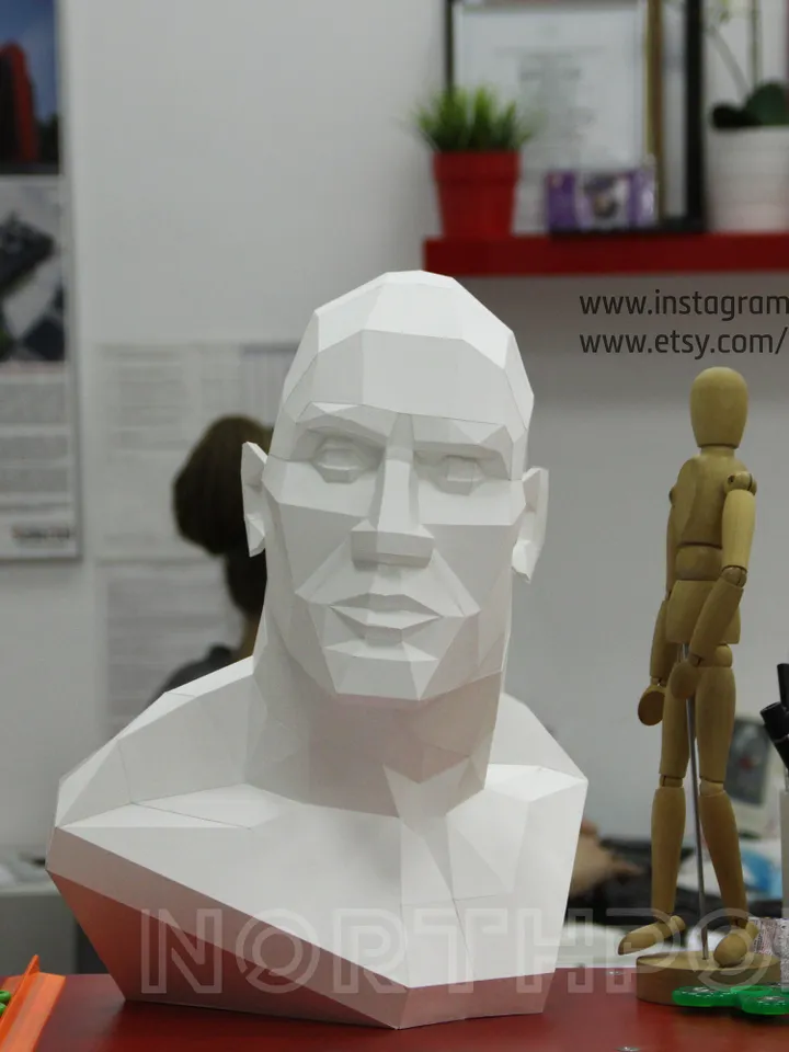 Male Bust Papercraft, Digital Template, PDF Download, Gurko, 3D Low Poly, Pepakura, DIY Origami Sculpture, Paper Decor, DIY Gift